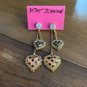 Betsey Johnson Polka Dot Dangle Heart Earrings